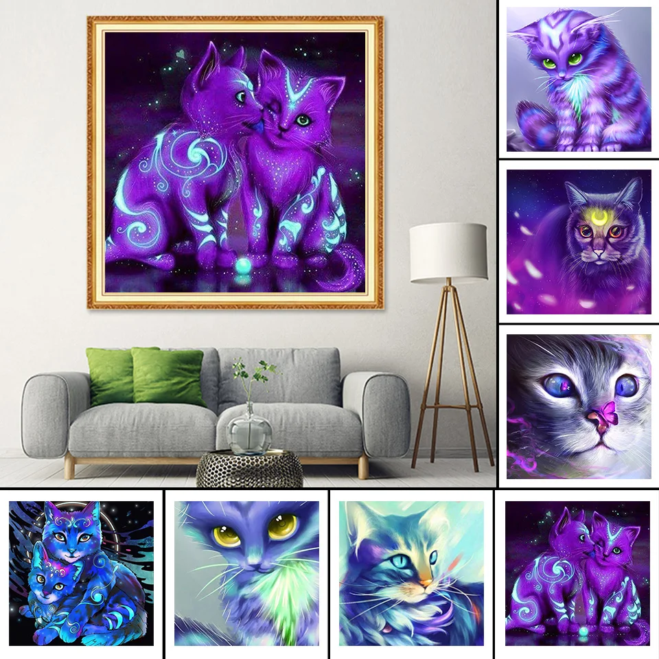 

DIY 5D Diamond Painting Animals Fantasy Cat Cross Stitch Kit Full Drill Embroidery Mosaic Art Picture of Rhinestones Decor Sale