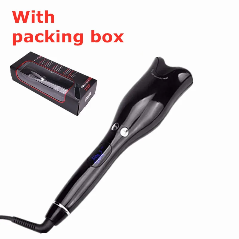 black with box Автоматическая завивка волос вращающийся для волос стайлер для завивки волос роликовый керамический отрицательный ионный профессиональные салонные для волос щипцы для завивки - Цвет: black with box