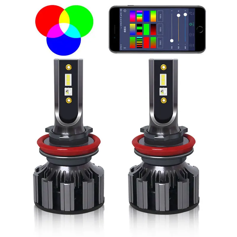 80 Вт RGB H1 H4 H7 H8 H9 H11 9005 9006 880 881 светодиодный свет фар дальнего света Bluetooth APP Управление для светодиодных ламп