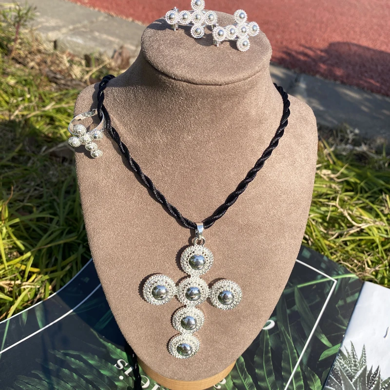 

Women Jewelry Sets Small Cross Dubai Earrings Water Chain Ethiopia Cross African Bridal Jewelry Wedding Gift