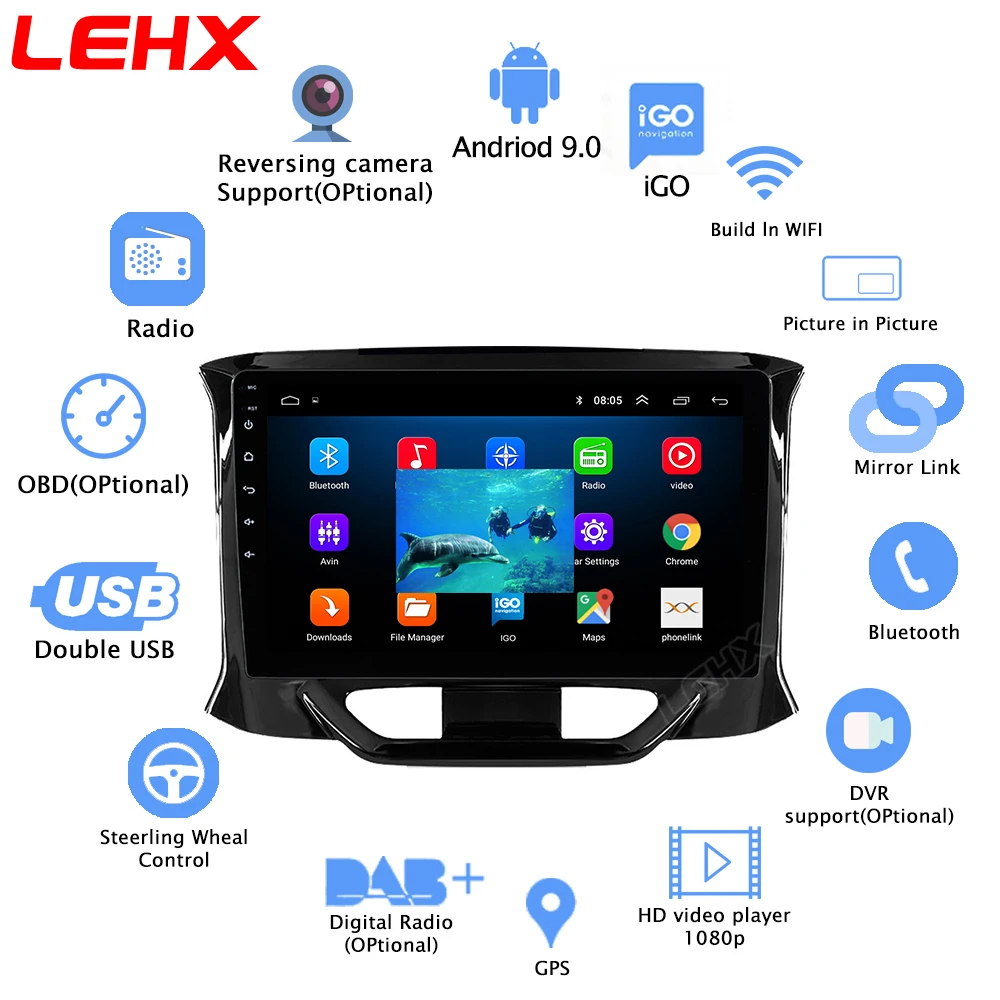 LEHX автомобильный Android 9 0 2 Гб Ram Радио мультимедийный видео плеер навигация GPS din dvd