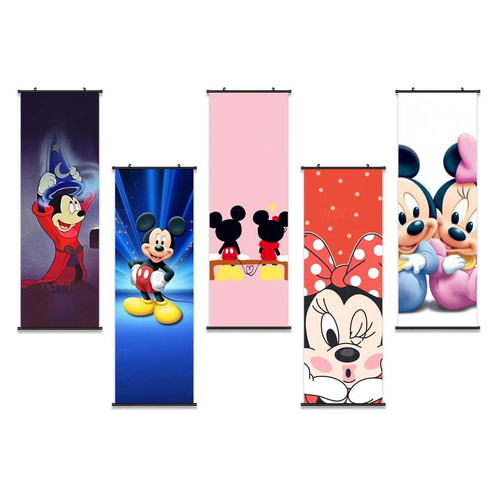 

Wall Art Minnie Hanging Mickey Mouse Painting Disney Poster Canvas Printed Picture Cartoon Home Decor Scroll Bedside Background