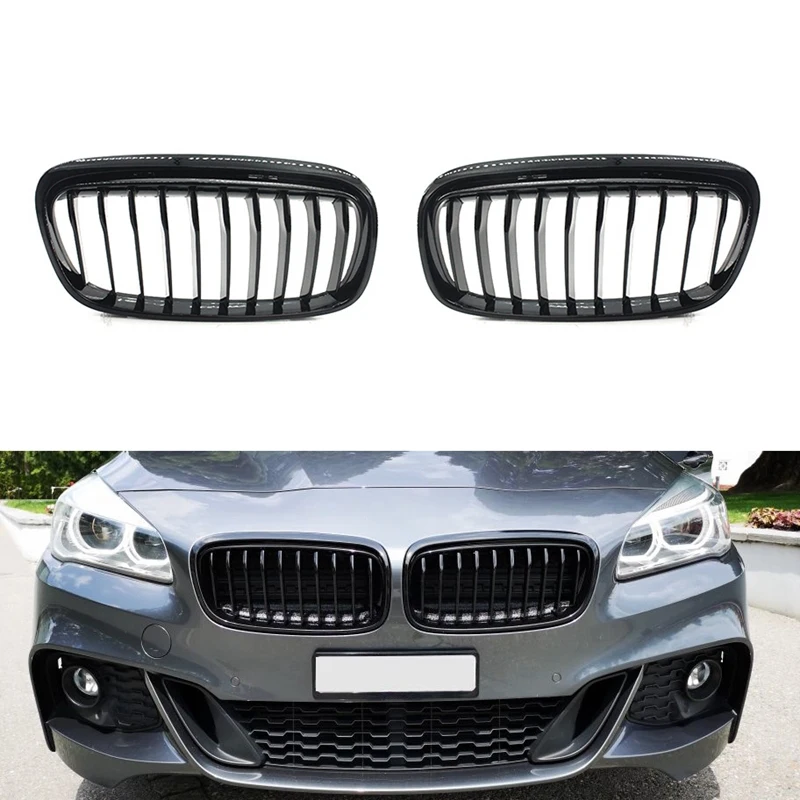 

AU05 -Front Kidney Grill Bumper Grill Grilles for BMW F45 F46 2 Series Single Line GT 218I 220I 2015-2017(Bright black)