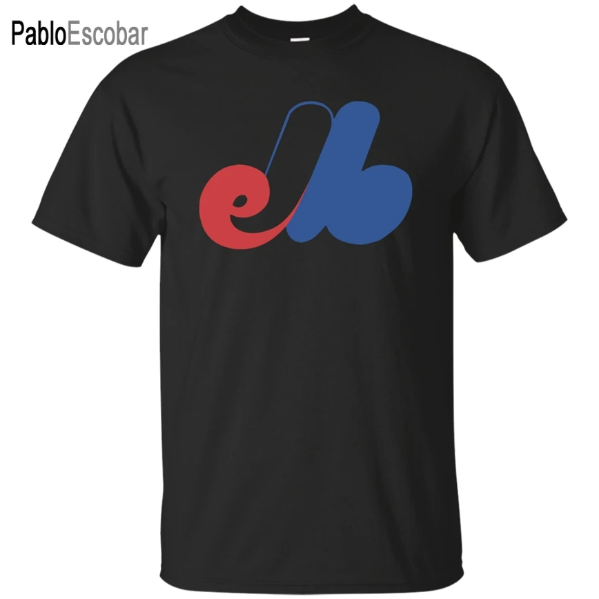 

male tee-shirt free shipping Montreal Expos T-Shirt Vintage Baseball - Standard With Expos T-Shirt Black Men Retro Tee Shirt