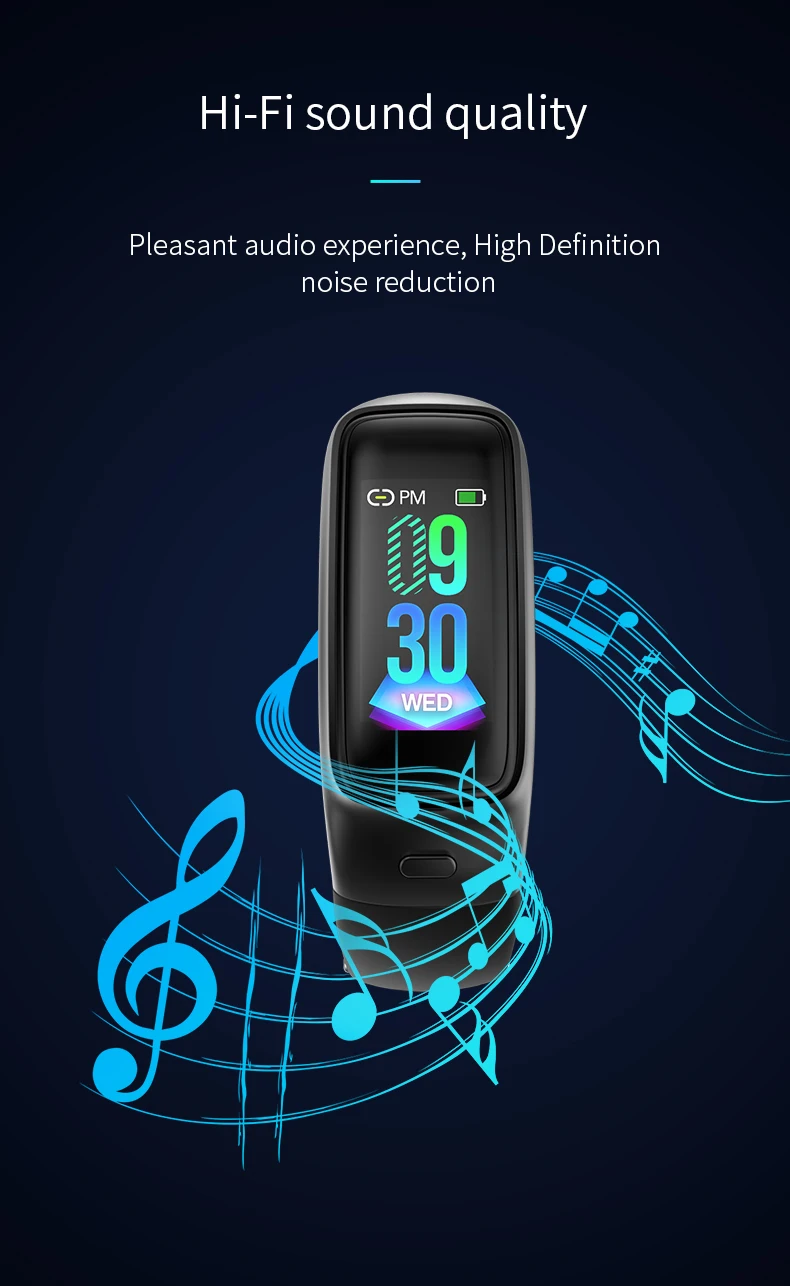 TB02 Bluetooth наушники умный браслет 2 в 1 шумоподавление с микрофоном 0,9" пульсометр кровяное давление смарт-браслет музыкальные гарнитуры