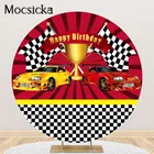 Mocsicka гоночный автомобиль вечерние фон для фотосъемки с изображением красного цвета с принтом Гоночная машина День рождения украшение круглый кулон покрытый фон крышка с эластичной резинкой