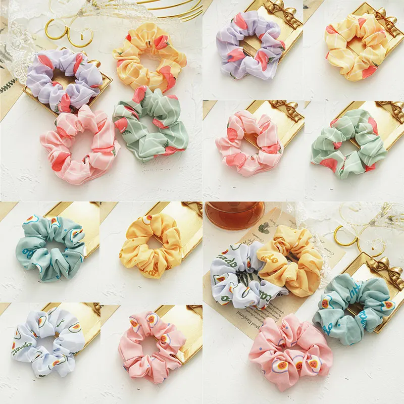 Шифоновые резинки для волос с принтом фруктов 2020 Женская резинка эластичная