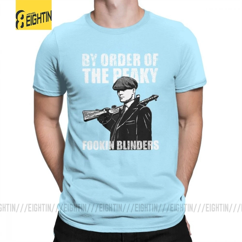 Футболки The Peaky Fookin blinds, хлопок, короткий рукав, круглый вырез, одежда для мужчин, футболки, винтажные, уникальные, 4XL, футболка - Цвет: Небесно-голубой