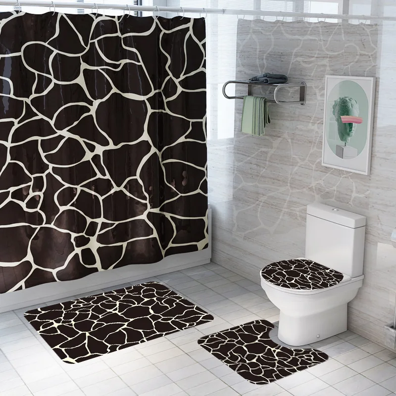 new marble printed shower curtain floor mat bathroom mat set 4pcs toilet mat set anti slip rugs waterproof bathroom curtains free global shipping