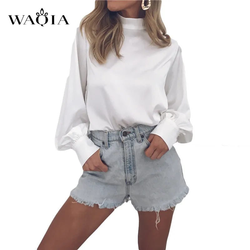 Женская блузка 2019 Осенняя Элегантная с рукавом фонариком однотонные блузы