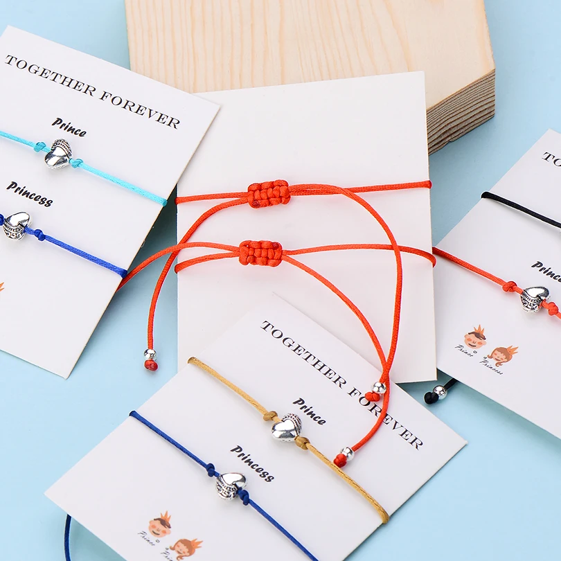 IYOE 2pcs/Set Wish Card Together Forever Couple Bracelets For Women Men Hand Braided Heart Red Thread Bracelet Fashion Jewelry | Украшения