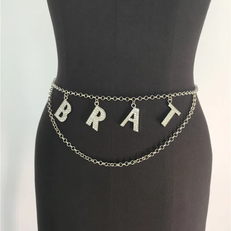 Цепочка для талии с подвеской-надписью Женская модная цепочка со стразами