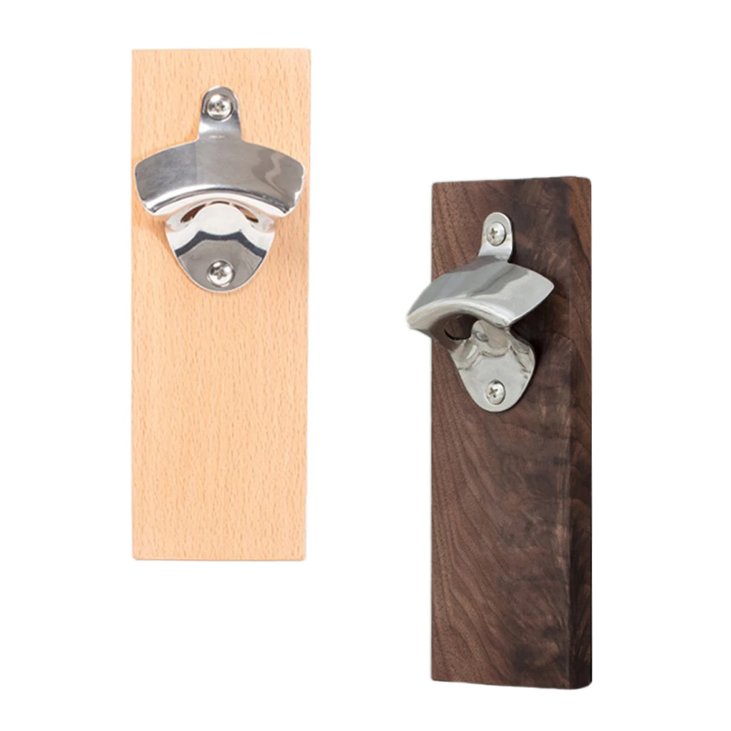 

Stainless Steel Wooden Wall Mount Beer Soda Bottle Opener Kitchen Bar Tools