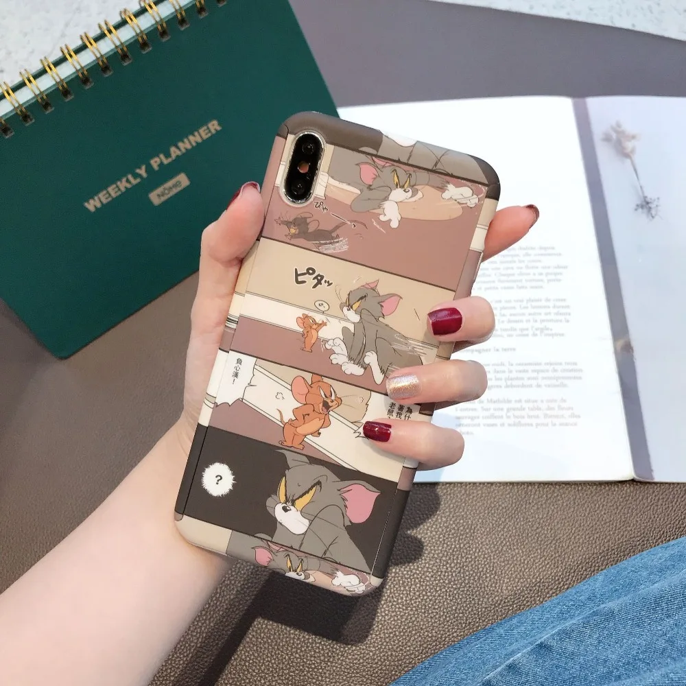 XR XS 7 8 Coque пластиковая жесткая задняя крышка милый мультфильм Том Джерри 360 Полный чехол для телефона для iPhone 6S 6 X XS Max 7 8PLus