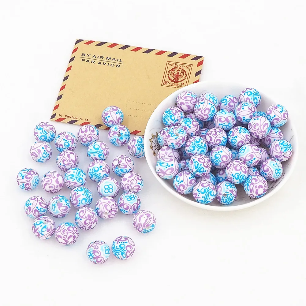 Chenkai-Cuentas de silicona con estampado de Navidad para beb&eacute;, abalorios redondos para dentici&oacute;n, sin BPA, accesorios de juguete de masticaci&oacute;n sensorial, 15MM, 100 Uds.-5