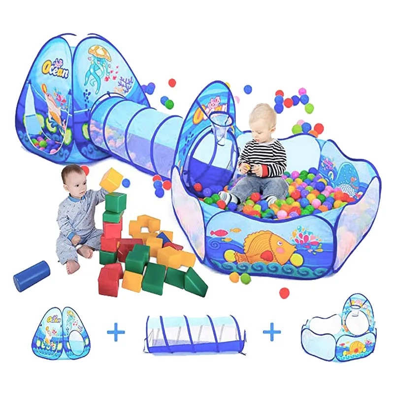 

Large Baby Playpen Dry Pool Children's Ball Pool with Children's Tent Crawling Tunnel Kids Balloon Basketball Ball Pit Hot Toys