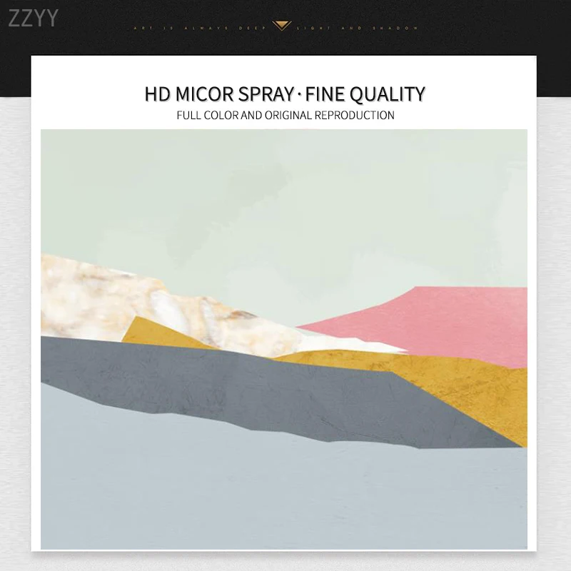 Северные абстрактные горы и реки светло-розовые синие геометрические узоры декоративных картин на холсте домашнего декора плакат.