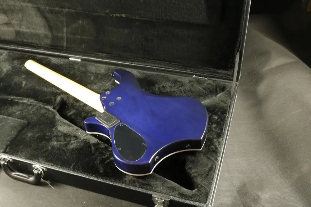 Синяя полуакустическая Дека электрогитара без головки грифа покрытая кленом