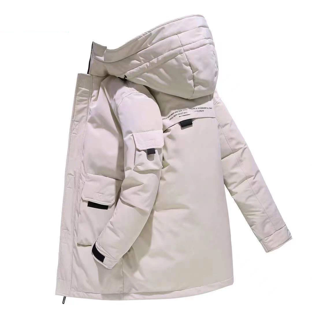 Men's Down Jacket Winter Men's Workwear Down Jacket Mid-length Warm Coat Korean Version Thickened Hood Men's Casual Wear