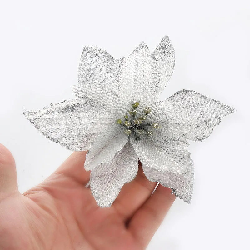 5 шт. рождественские украшения 13 см искусственные цветы блестки Poinsettia поддельные цветы для дома свадьбы Рождественская елка Декоративный цветок головы
