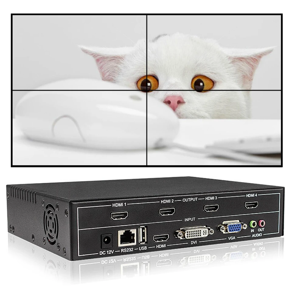 Настенный видеоконтроллер 2x2 видеопроцессор с поддержкой DVI/HDMI /VGA/USB вход на 4х HDMI