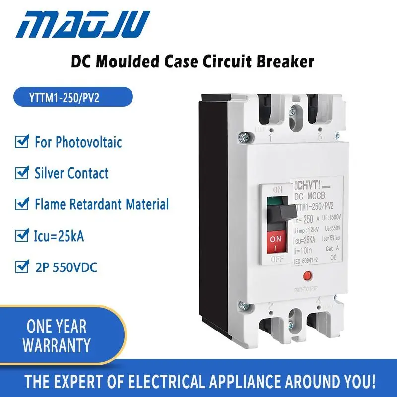 

Low Voltage MCCB DC Breaker Solar System 2P 160A 200A 250A 550VDC Mould Case Circuit Breaker For Photovoltaic PV