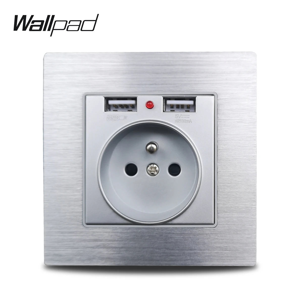 Wallpad S7 серые французские розетки с 2.1A 2 x зарядка через usb Порты серебро Алюминий