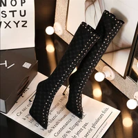 winter paisley women boots fashion paisley pointy toe punk high thin heels sock boots knee boots autumn botas de mujer