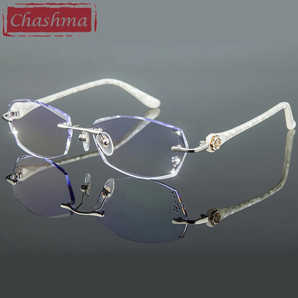 Chashma титановые Модные женские очки для глаз, алмазная оправа без оправы для очков, Женские оправы для очков, цветные линзы