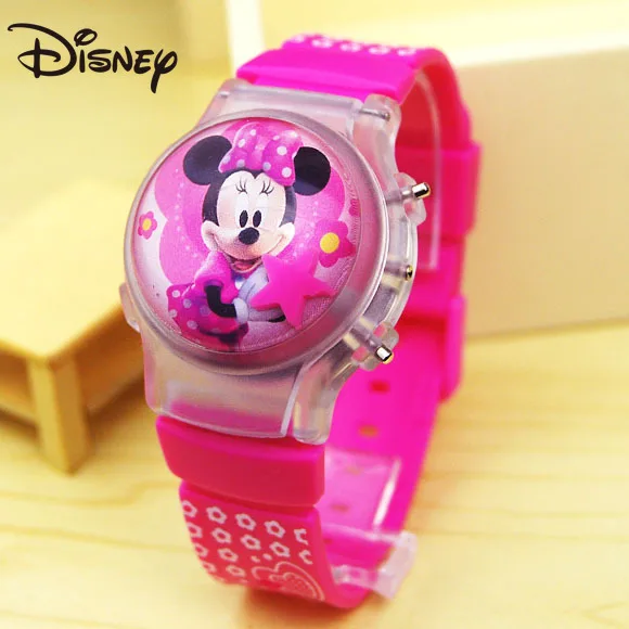 Disney Mickey Minnie Cartoon Glow-in-the-dark Kids Silicone Strap cute glitter Music watch for children's birthday gifts |