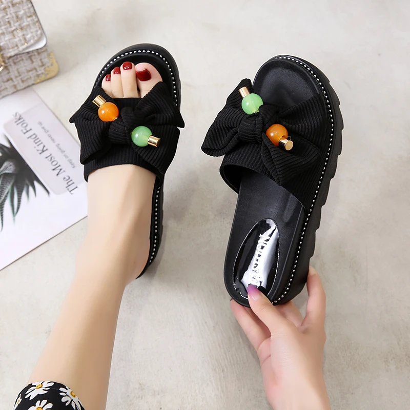 

Med Shoes Woman 2021 On A Wedge Female Slippers Luxury Slides Platform New Flat Designer Soft Rome Casual Rubber PU Fabric