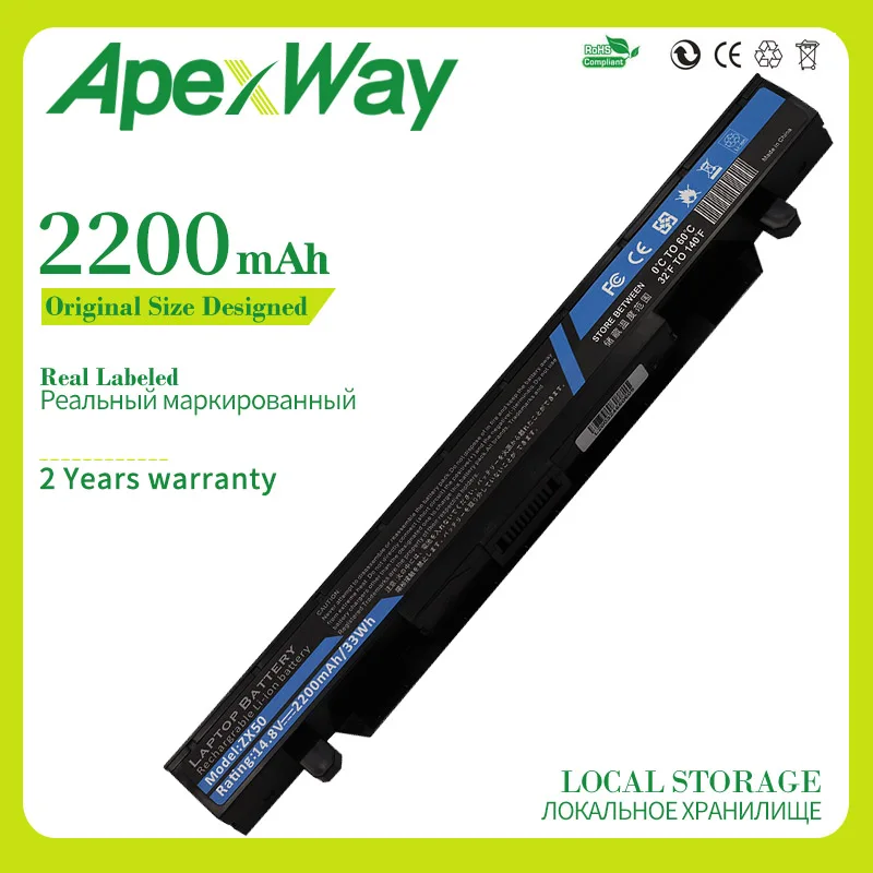 

Apexway 14,8 V 2200mAh Новый A41N1424 Аккумулятор для ноутбука ASUS ROG FX-PLUS ZX50 ZX50J ZX50JX GL552 GL552J GL552JX GL552V GL552VW