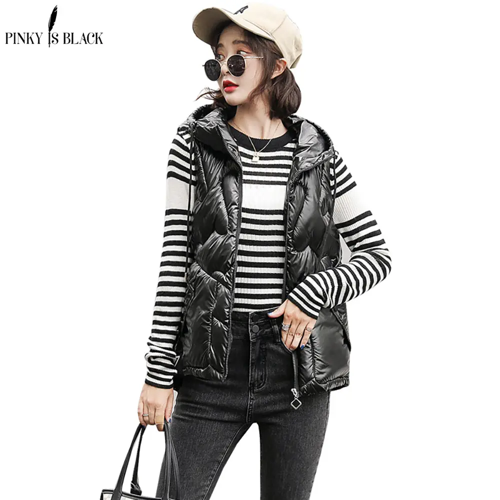 

PinkyIsBlack New 2021 Autumn Winter Vest Waistcoat Women Parka Short Hooded Sleeveless Thick Warm Down Cotton Padded Vest Jacket