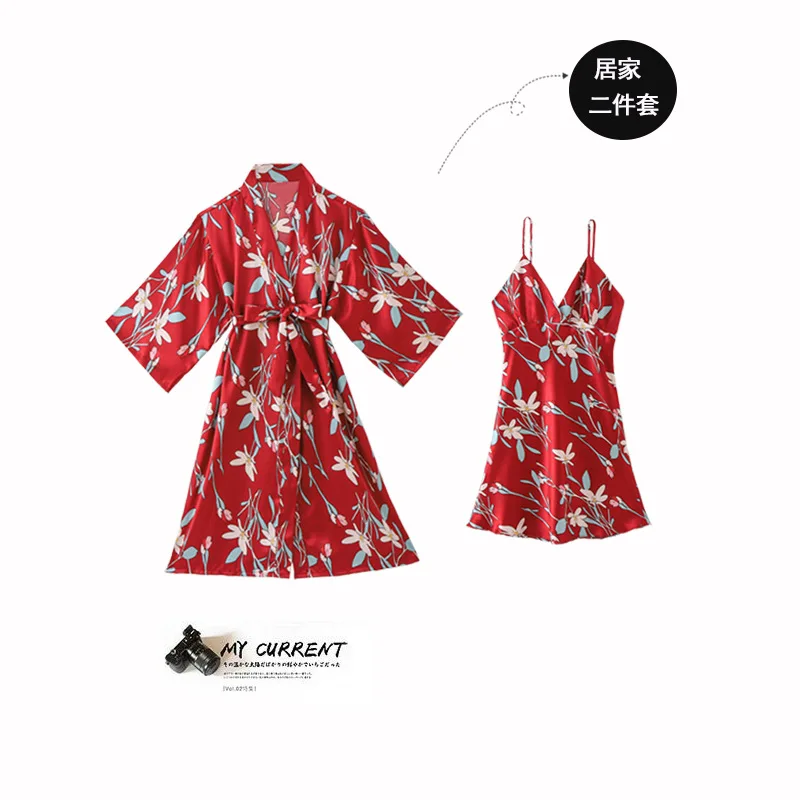 

Fashion Women's Summer Flower Printed Robe Nightdress Rayon Kimono Gown Yukata Nightgown Sleepwear Sleepshirts Pijama Mujer