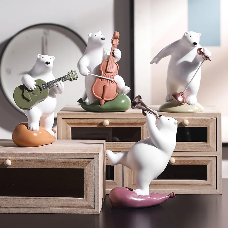 

Cute simulation fun musical instrument resin creative polar bear model decoration living room study desktop crafts sculpture