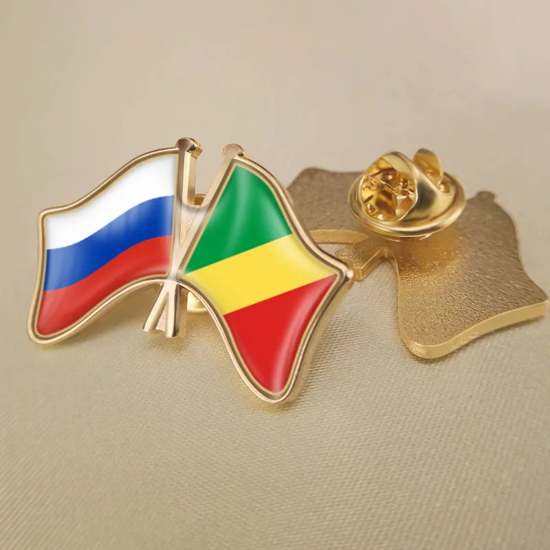

Russian Federation and Congo Republic Crossed Double Friendship Flags Lapel Pins Brooch Badges