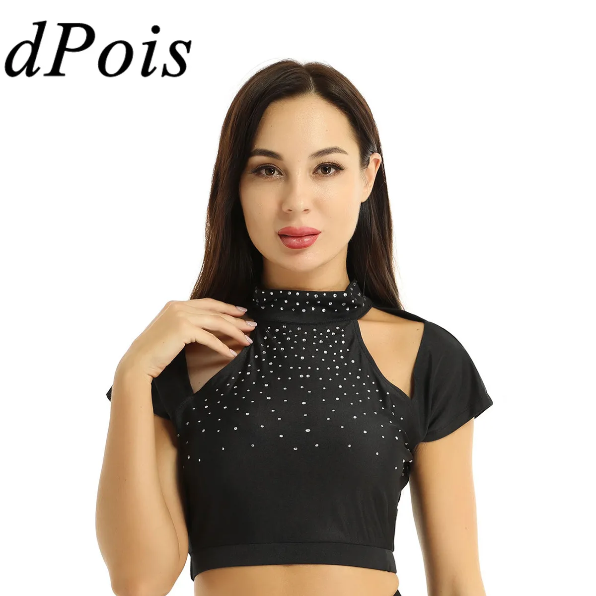 Женский Блестящий Прозрачный сетчатый укороченный топ для балета и танцев