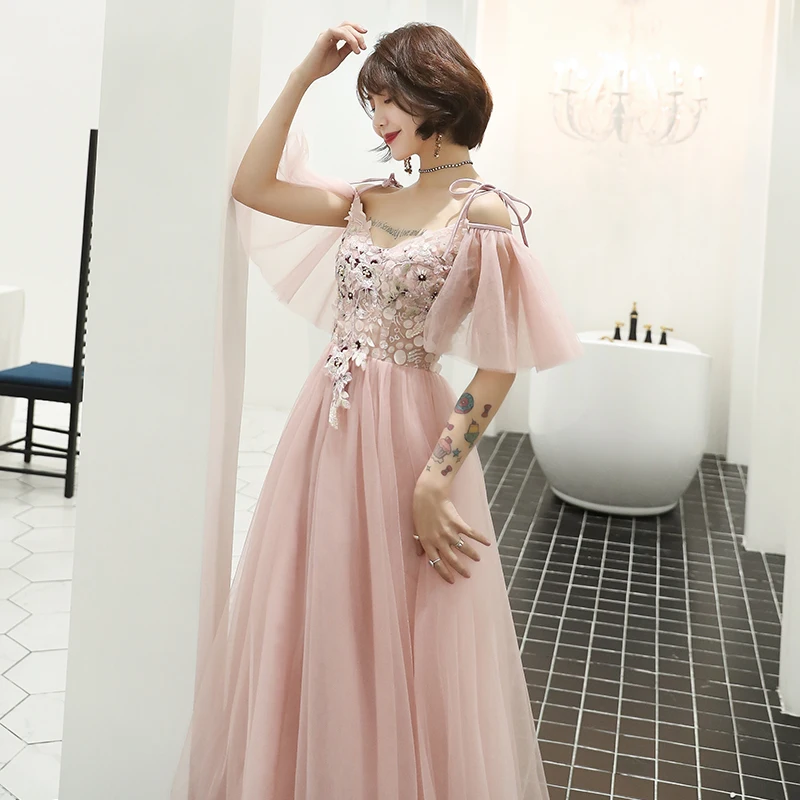 Женское вечернее платье с открытыми плечами длинное фатиновое цветочным