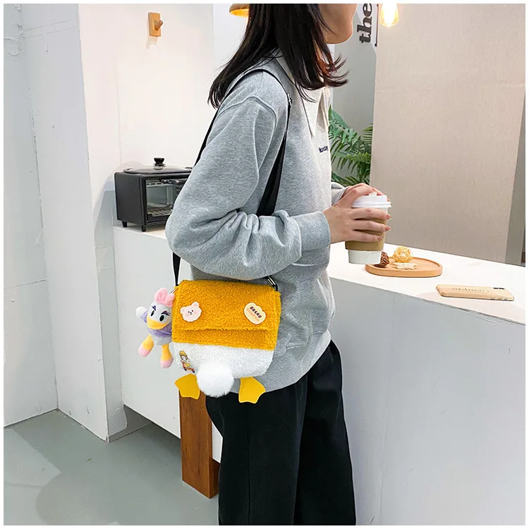 

cartoon plush one shoulder bag cute duck cross-body bag for women 2020 mini fur crossbody bag