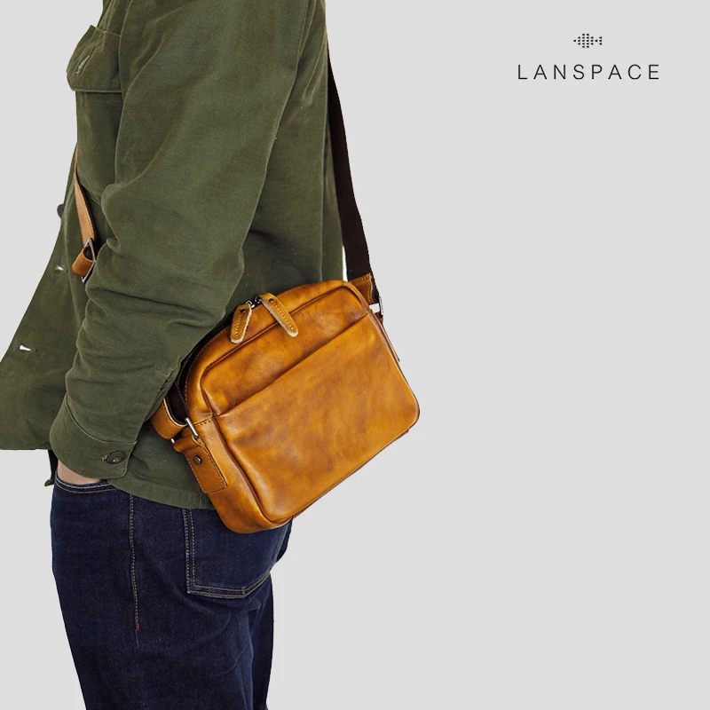 LANSPACE мужская кожаная сумка через плечо из натуральной кожи Маленькая