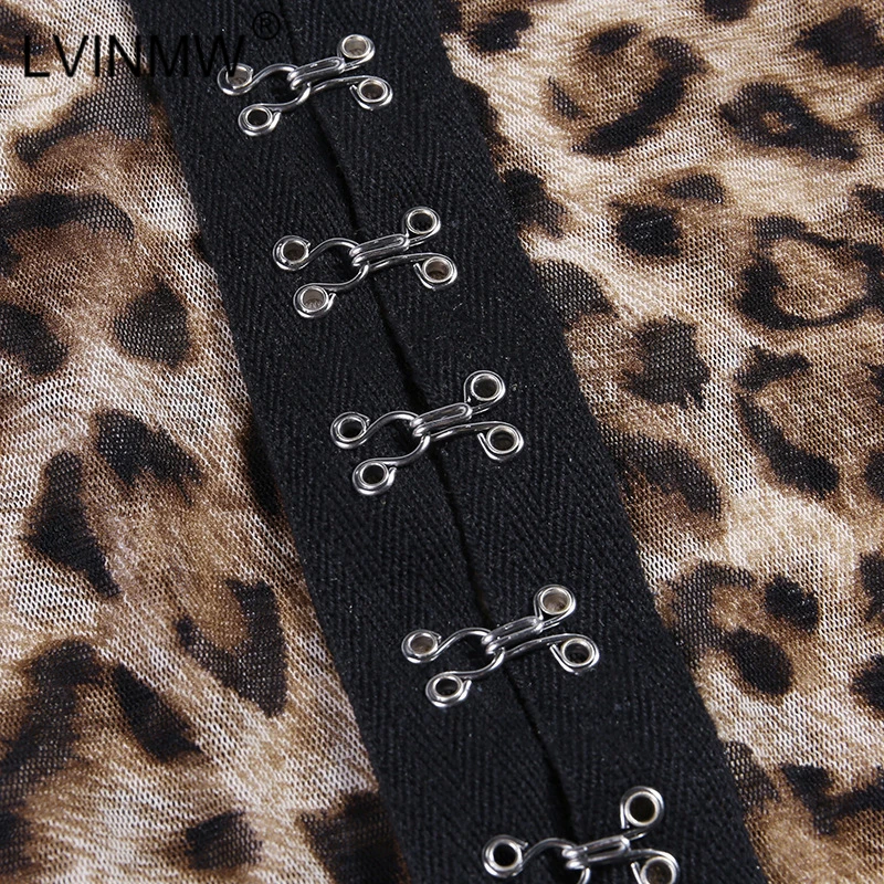 LVINMW сексуальное Сетчатое мини-платье с леопардовым принтом и пуговицами из