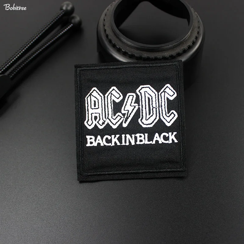 Черный ACDC рок металлический ремешок гладильные Патчи Вышивка полоски на одежде значки аппликации Обрезанные наклейки DIY аксессуары
