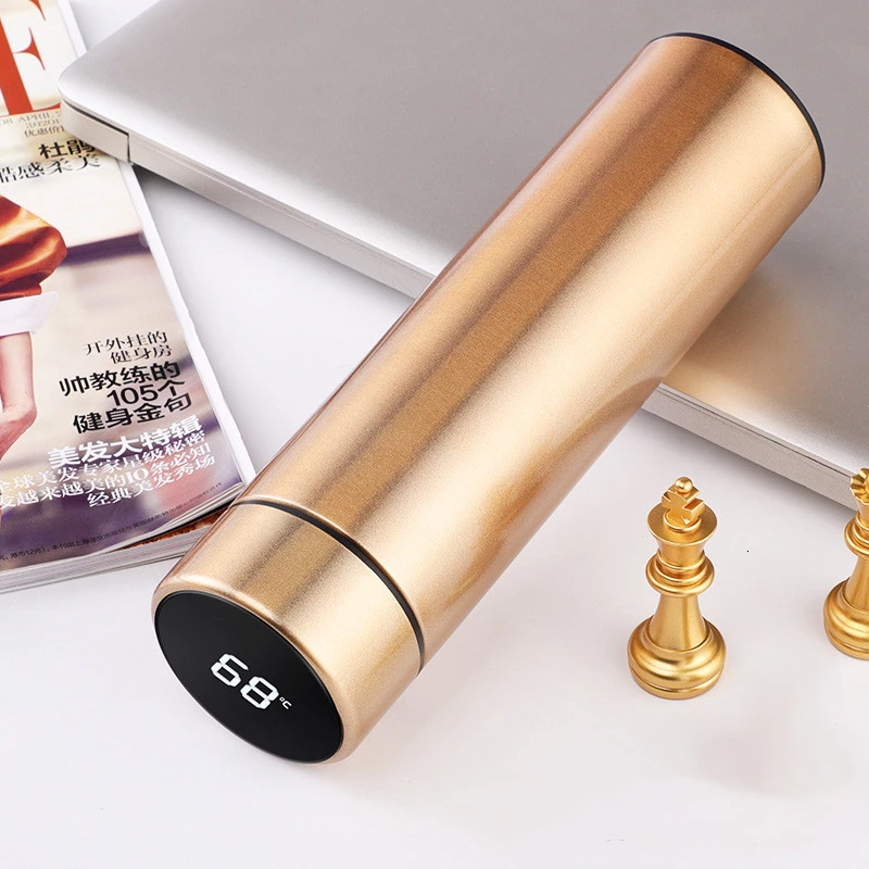gold Soffe Vacuum Thermos Bottle With Intelligent Temperature Display 500ML Food Grade Stainless Steel Vacuum Flasks Bottles - Цвет: gold