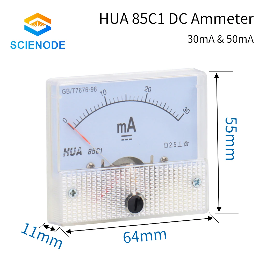 

Scienode 30mA 50mA Ammeter HUA 85C1 DC 0-30mA 0-50mA Analog Amp Panel Meter Current for CO2 Laser Engraving Cutting Machine Kits