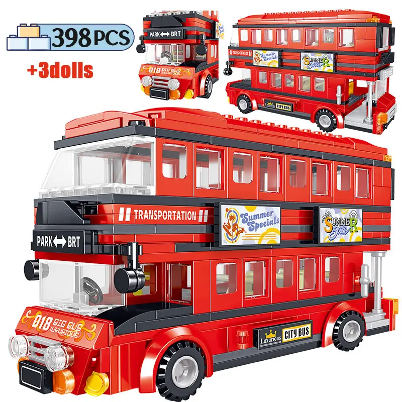 398 шт. создатель города красный двухэтажный автобус модель строительные блоки