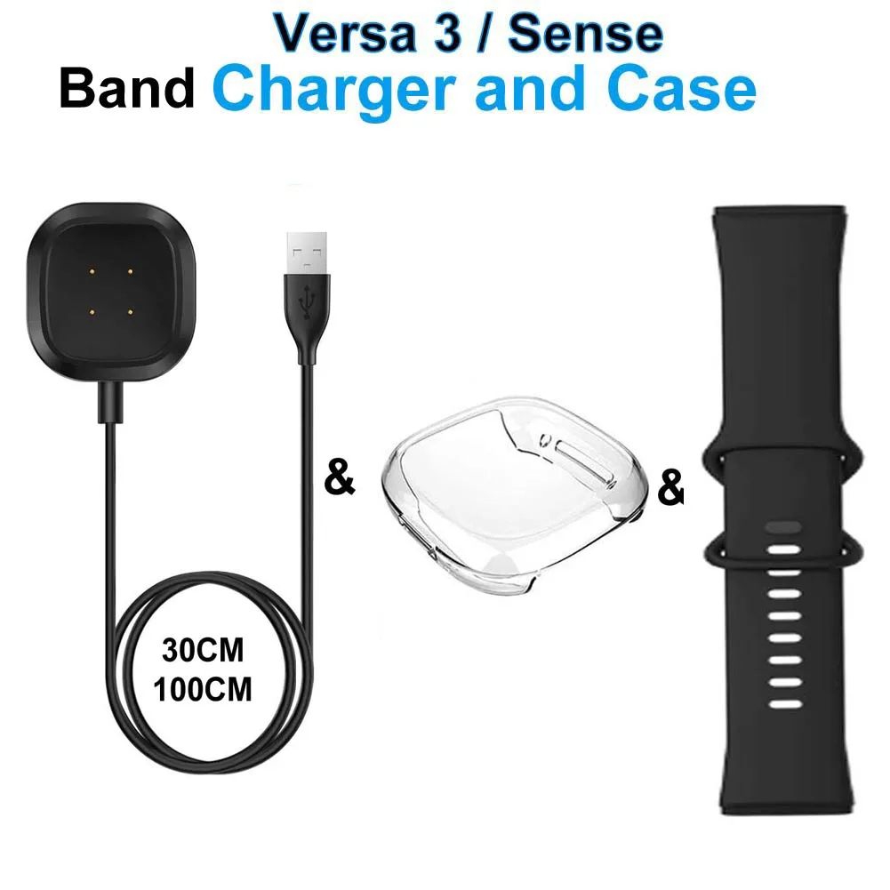 TPU Case Cover Band Charger Charging Cable Charger For Fitbit Versa 3...