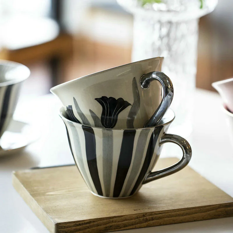 

Trace Silver Ceramics Mug Retro Cups For Home Juice Cup Large Capacity Breakfast Cups Ceramic Milk Cup Кружка Термокружка أكواب