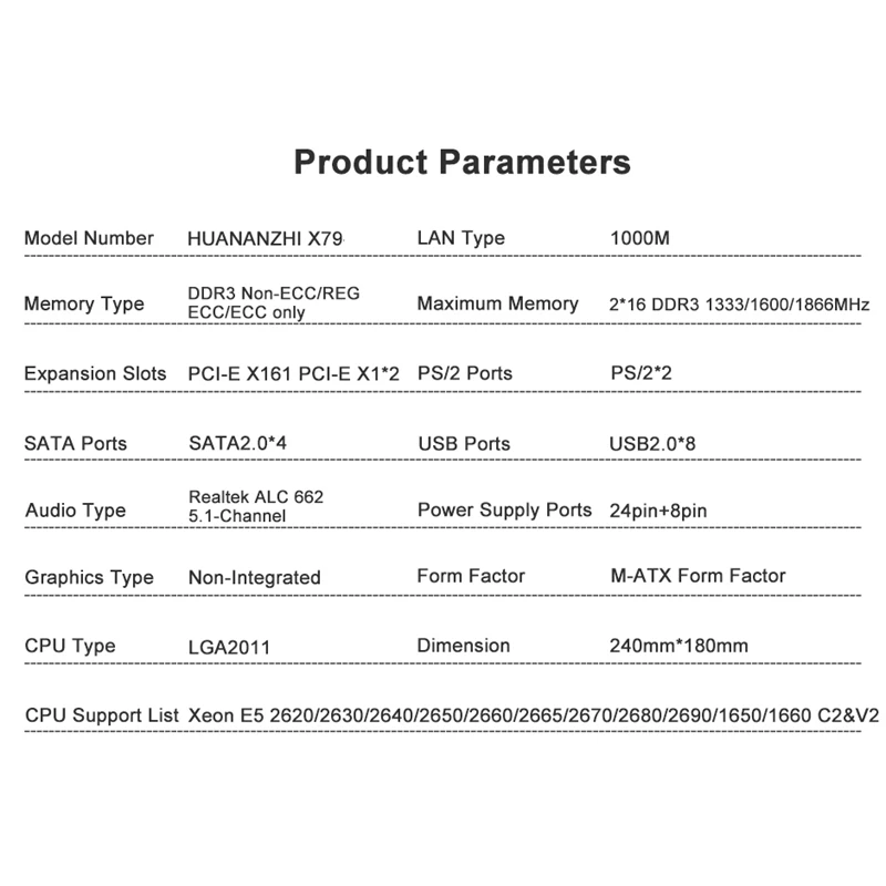 HOT-X79M Pro Материнская плата для Intel Lga 2011 E5 2640 2650 2660 2680 Ddr3 1333/1600/1866 МГц 32 Гб M.2 Pci-E M-Atx материнская плата