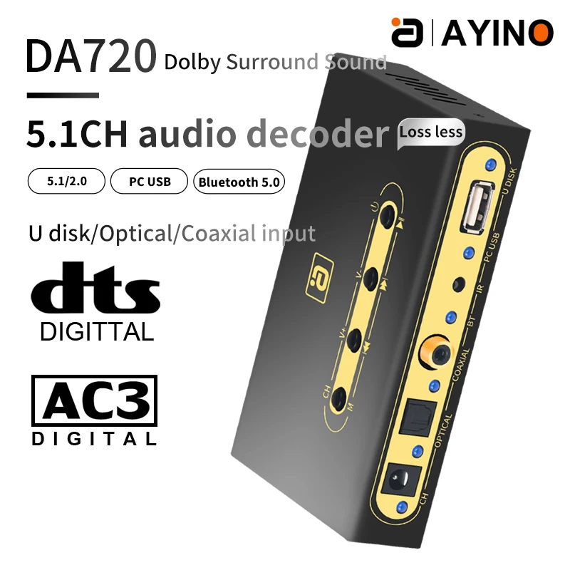 Decoder 5.1 with Bluetooth Receiver For Laptop/Headphone DAC Audio Converter DTS AC3 MP3&USB For TV&Amplifier&Speaker&KTV Player