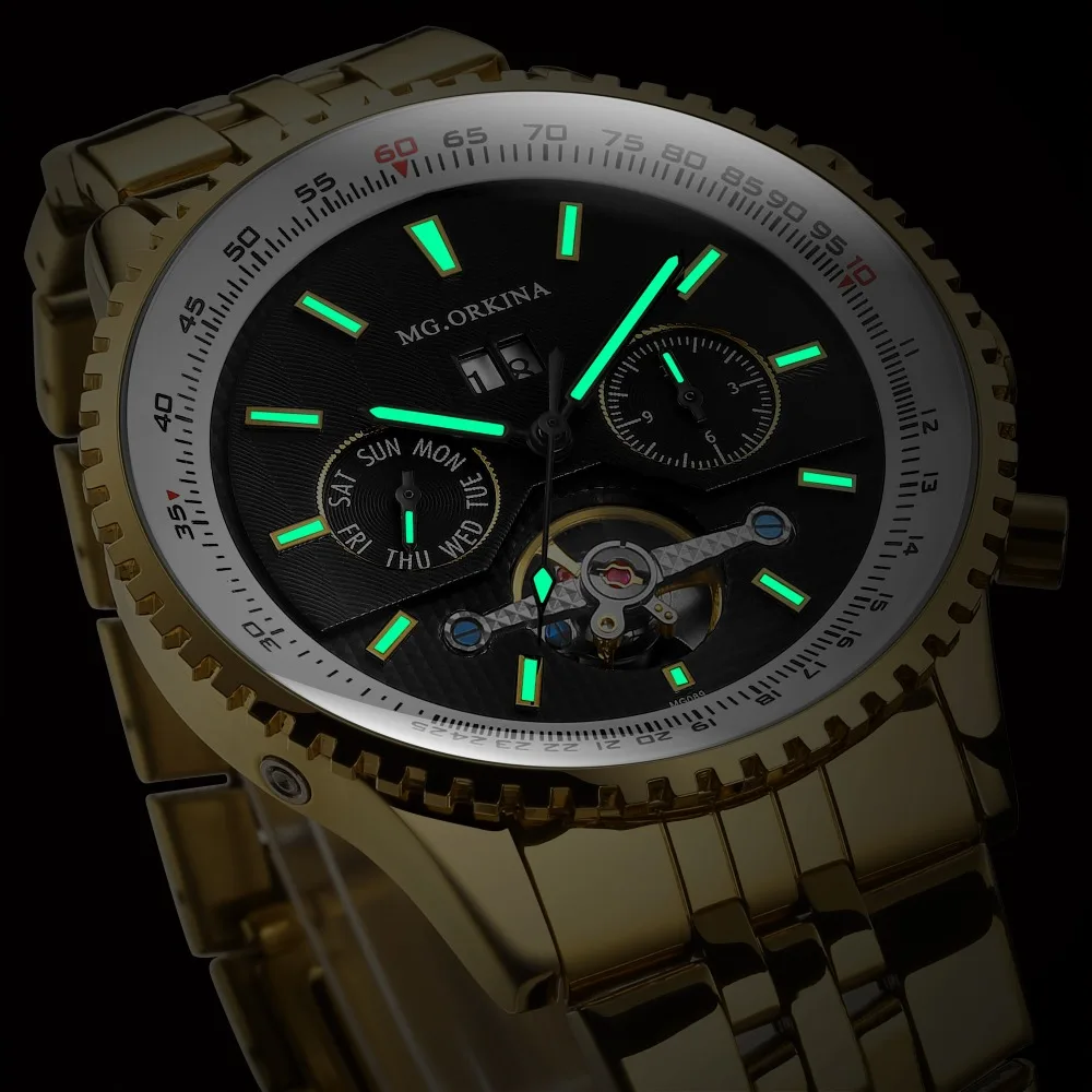 Orkina Роскошные мужские часы из нержавеющей стали автоматические механические